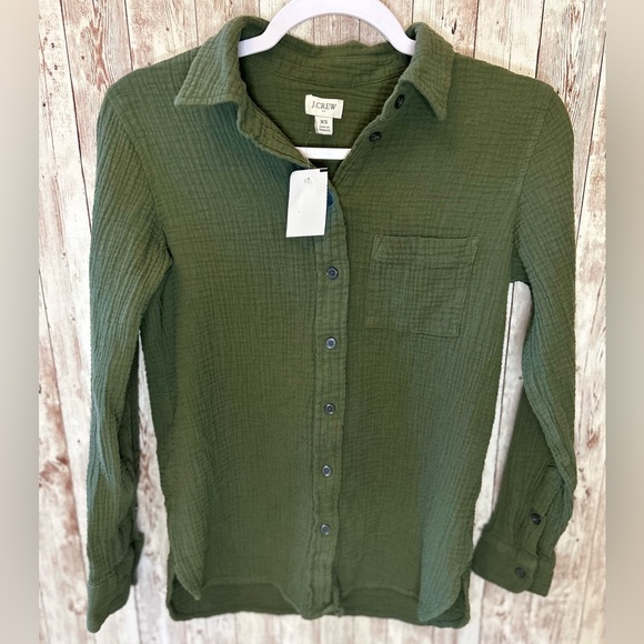 J.Crew Women’s Button Down Shirt Dark  Green Sz XS - Picture 1 of 8